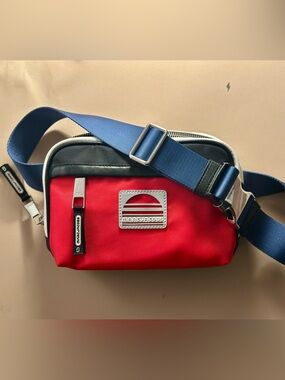 Marc Jacobs Red Nylon Belt Bag with Blue Strap and Silver Hardware